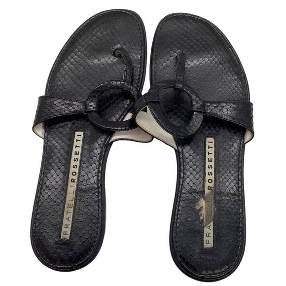 Fratelli Rossetti Thong Sandals EU 35 US 5 Black Leather Flat Flip Flops Italian - Picture 5 of 8